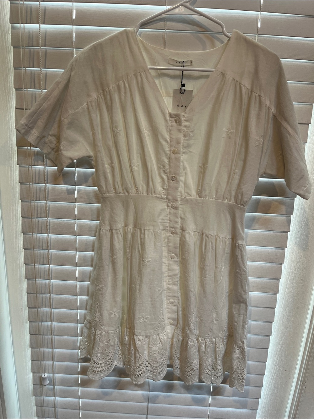 Women's White Button-Front Embroidered Dress